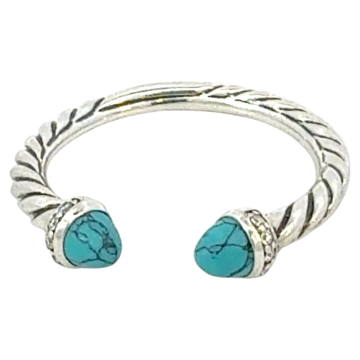 David Yurman Anello con diamante e turchese misura 8 in argento Sterling Estate