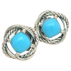 David Yurman Turquoise Infinity Earrings Sterling Silver Estate