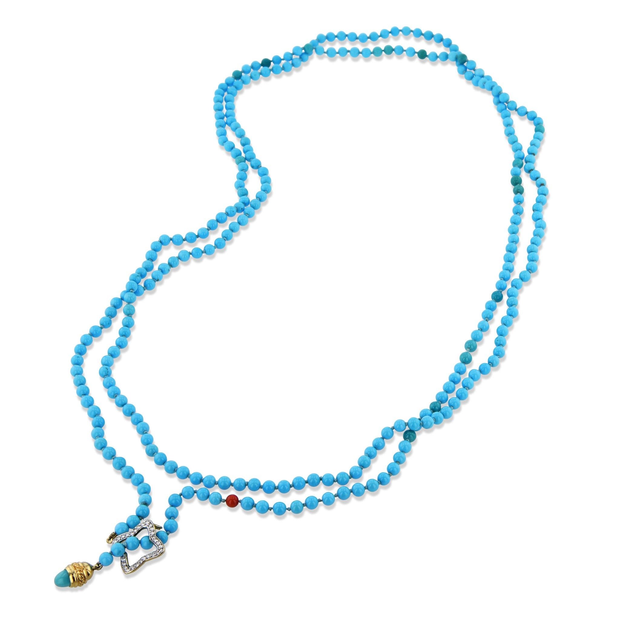 Discover the exquisite beauty of David Yurman's Turquoise Lariat Estate Necklace. Boasting 4mm Turquoise beads and a shimmering 