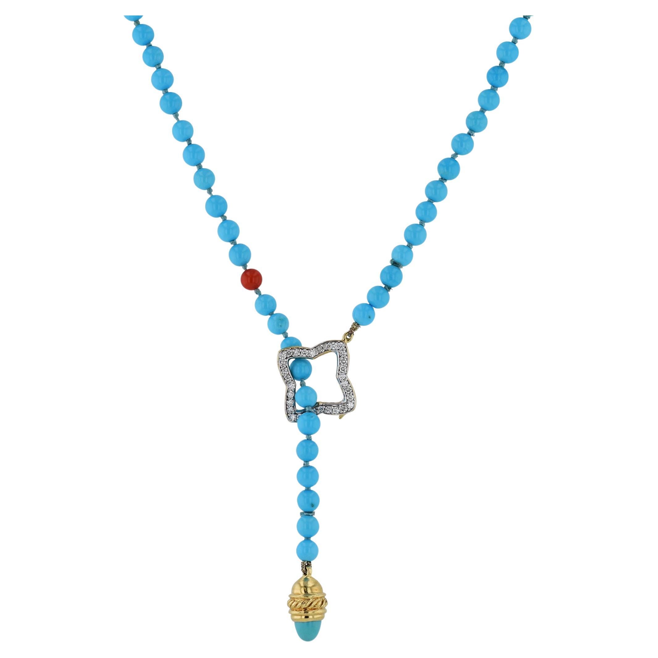 David Yurman Turquoise Lariat Estate Necklace For Sale