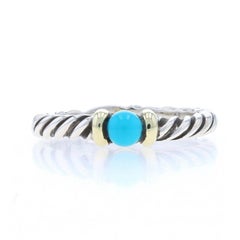 David Yurman Anello con solitario in turchese Sterling 925 YellowGold 14k Cable Sz 6 1/2