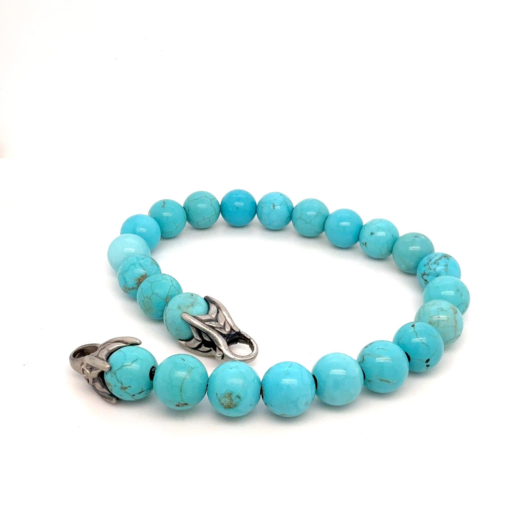 Taille ronde David Yurman Bracelet de perles spirituelles en turquoise 8.5