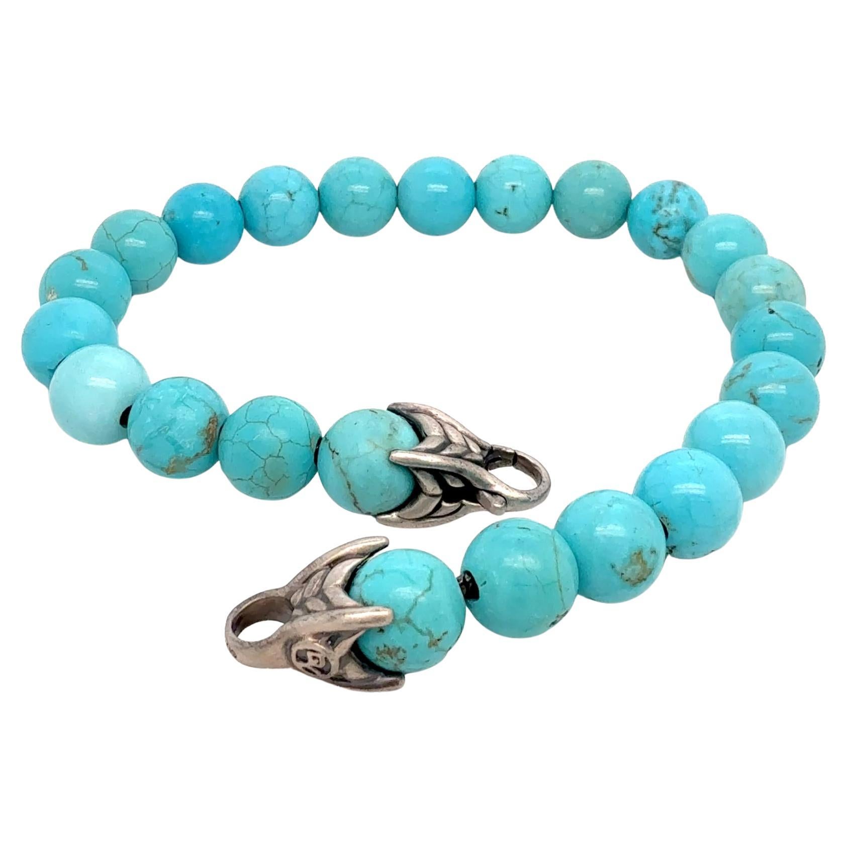 David Yurman Turquoise Spiritual Beads Bracelet 8.5" 8 mm Silver Estate