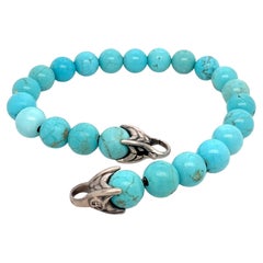 David Yurman Turquoise Spiritual Beads Bracelet 8.5" 8 mm Silver Estate