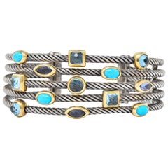 David Yurman Turquoise Topaze Iolite Argent Sterling Or 18 Carats Manchette Confetti