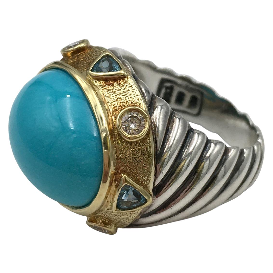 David Yurman Turquoise Zircon Diamond Ring