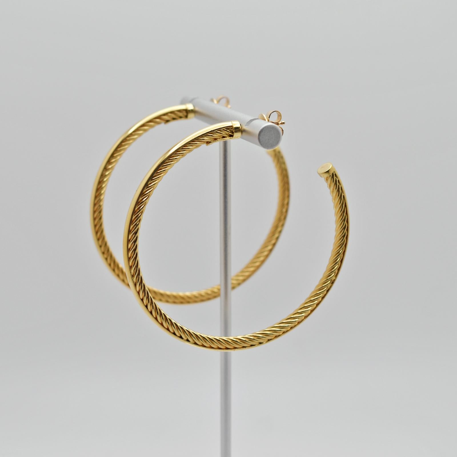 Contemporary David Yurman Twisted 18 Karat Yellow Gold Hoop Earrings For Sale