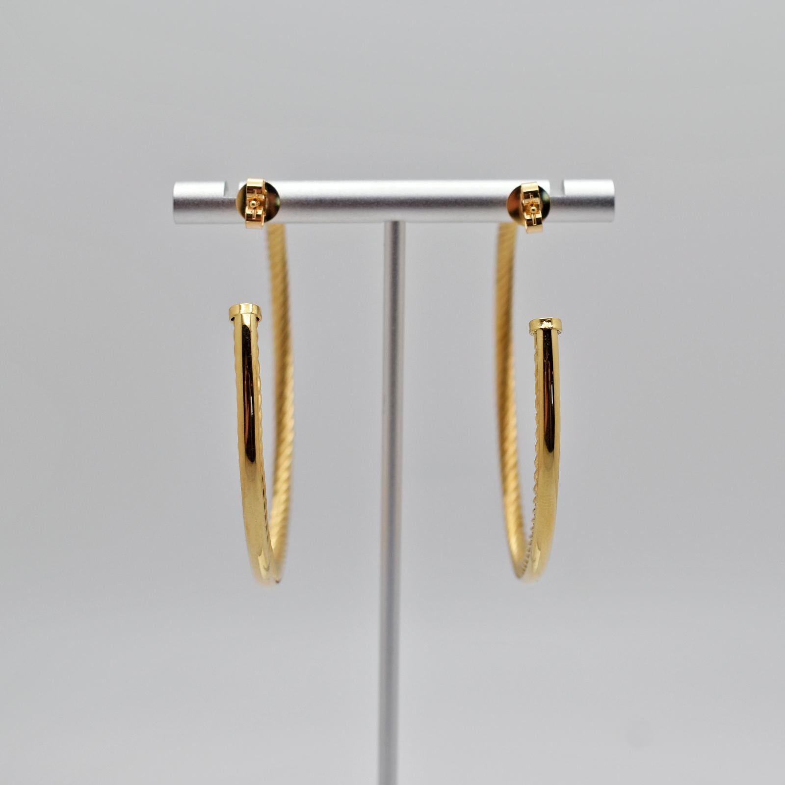 David Yurman Twisted 18 Karat Yellow Gold Hoop Earrings In Good Condition For Sale In Naples, FL