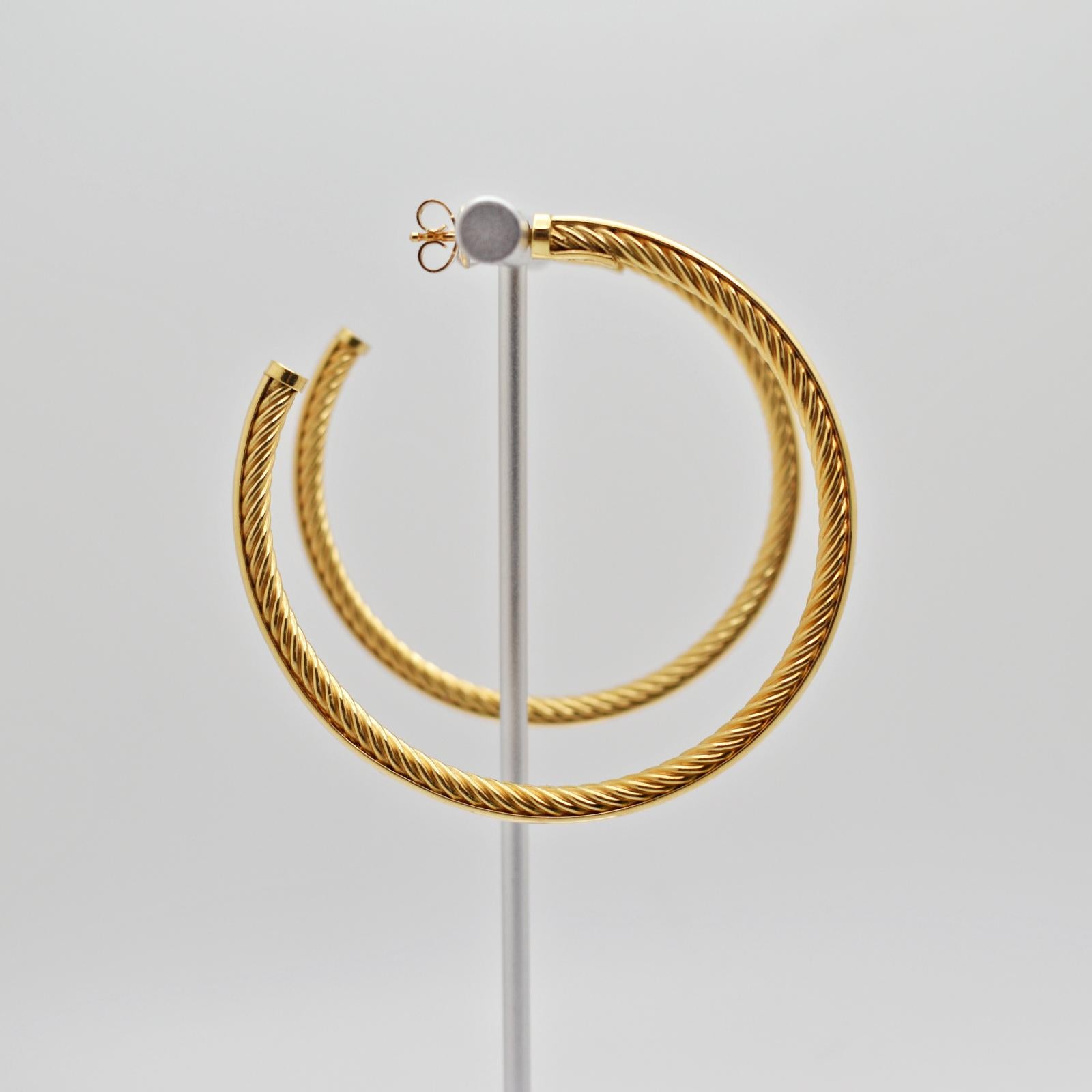 Women's David Yurman Twisted 18 Karat Yellow Gold Hoop Earrings For Sale