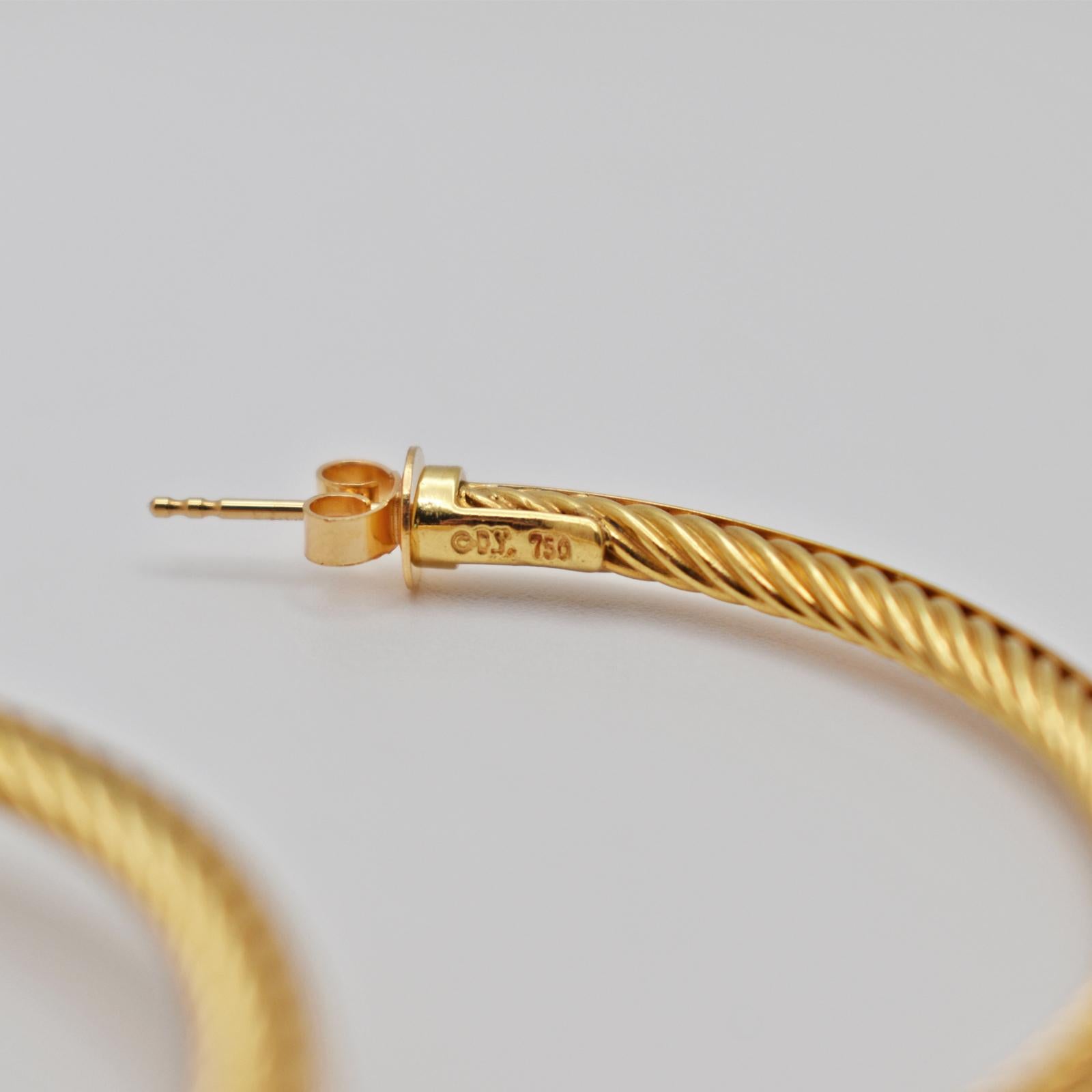 David Yurman Twisted 18 Karat Yellow Gold Hoop Earrings For Sale 2