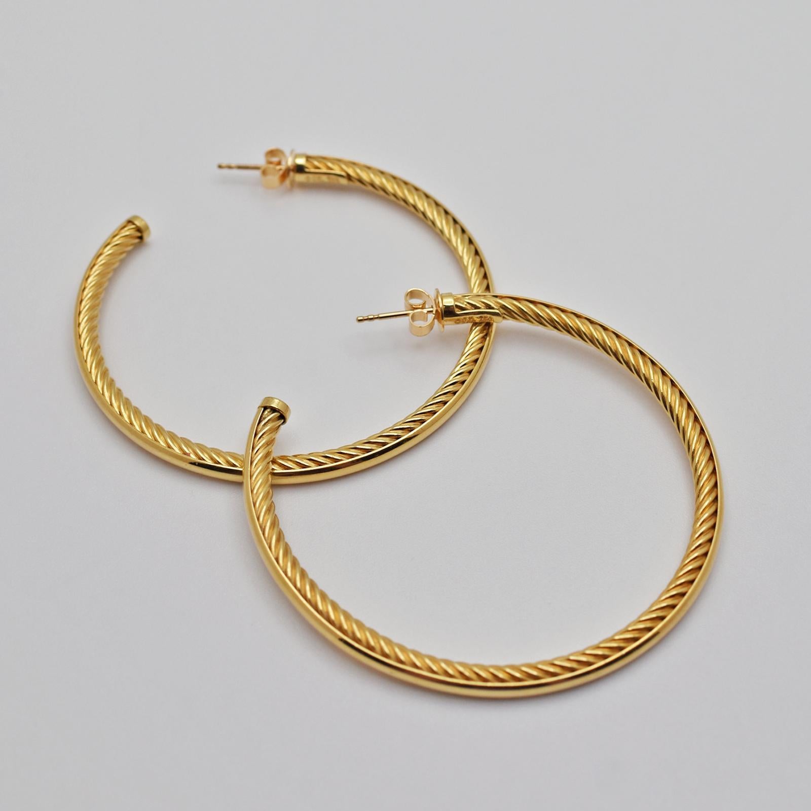 David Yurman Twisted 18 Karat Yellow Gold Hoop Earrings For Sale 3
