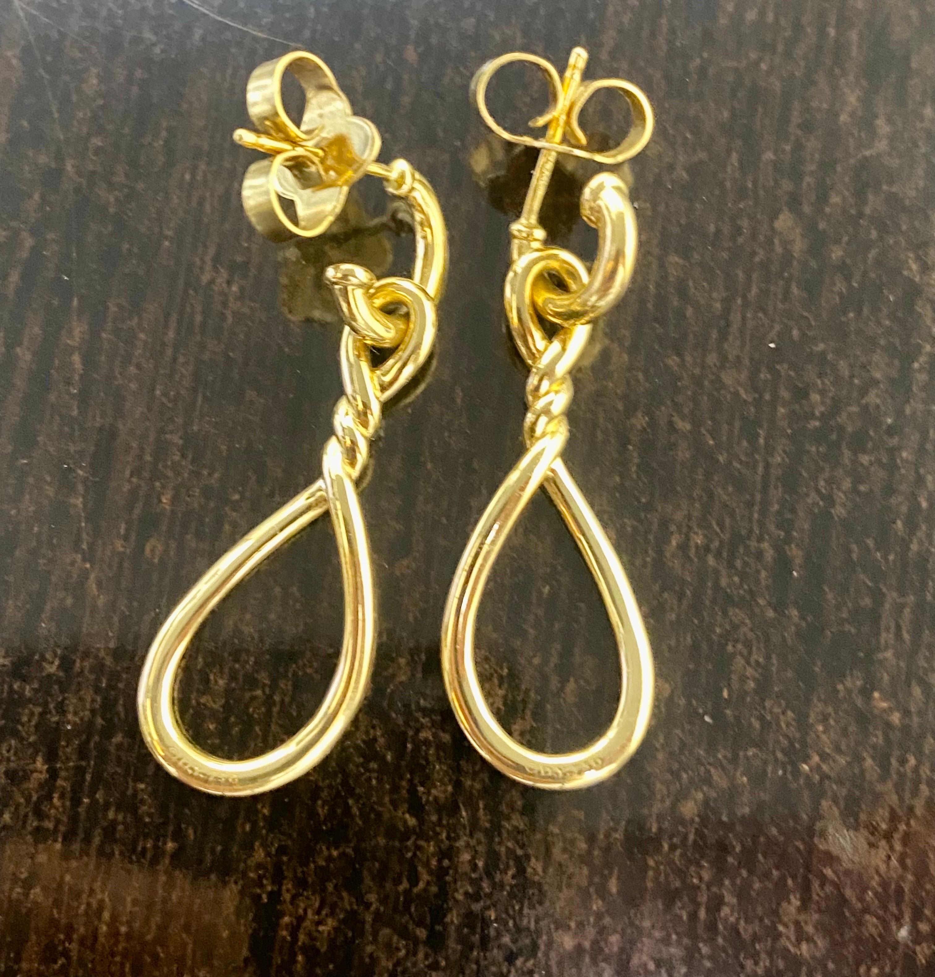 David Yurman Twisted 18K Yellow Gold Continuance Diamond Drop Earrings For Sale 5