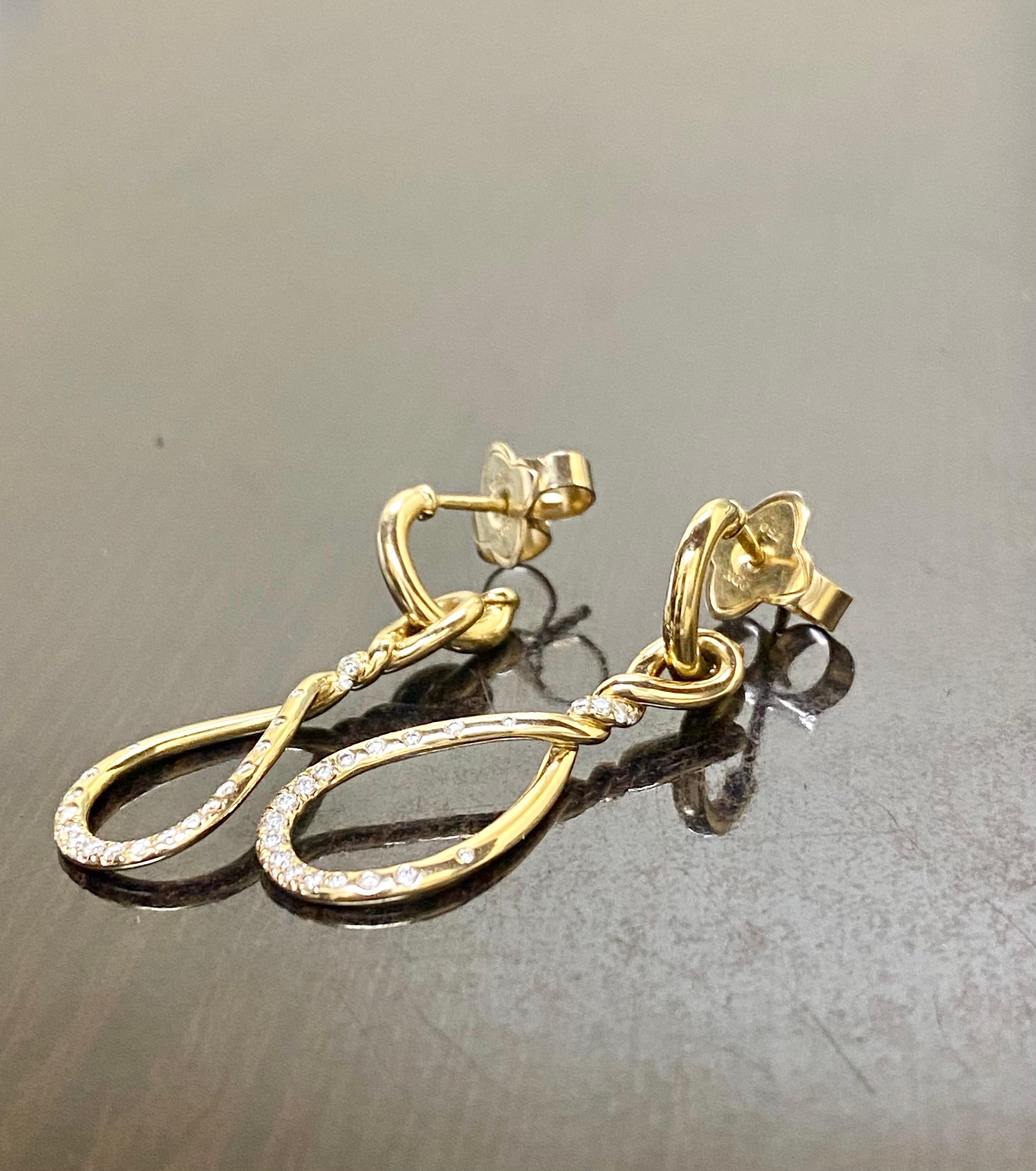 Round Cut David Yurman Twisted 18K Yellow Gold Continuance Diamond Drop Earrings For Sale