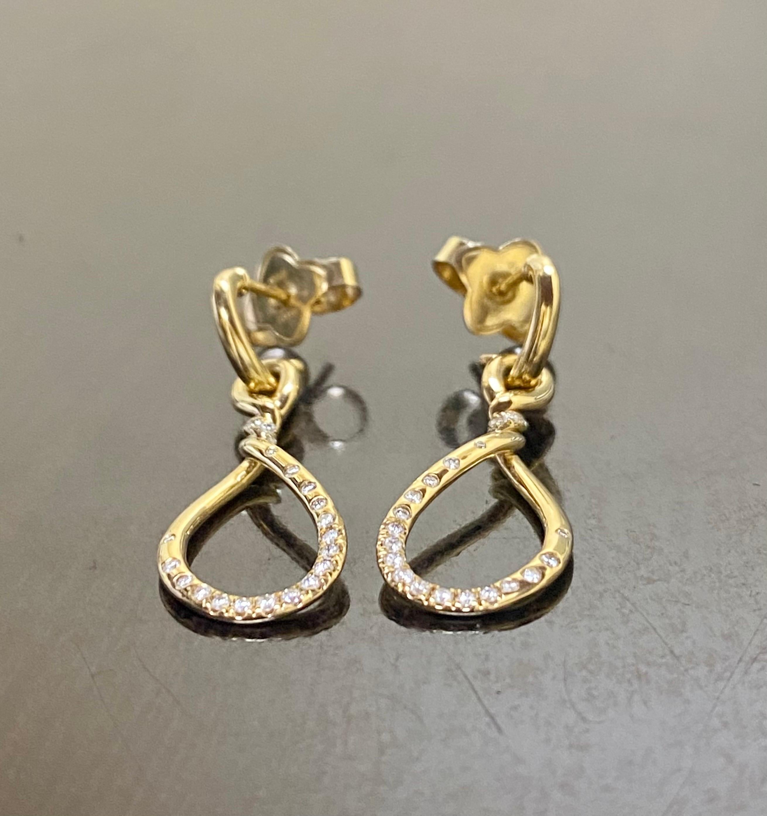 Women's David Yurman Twisted 18K Yellow Gold Continuance Diamond Drop Earrings For Sale