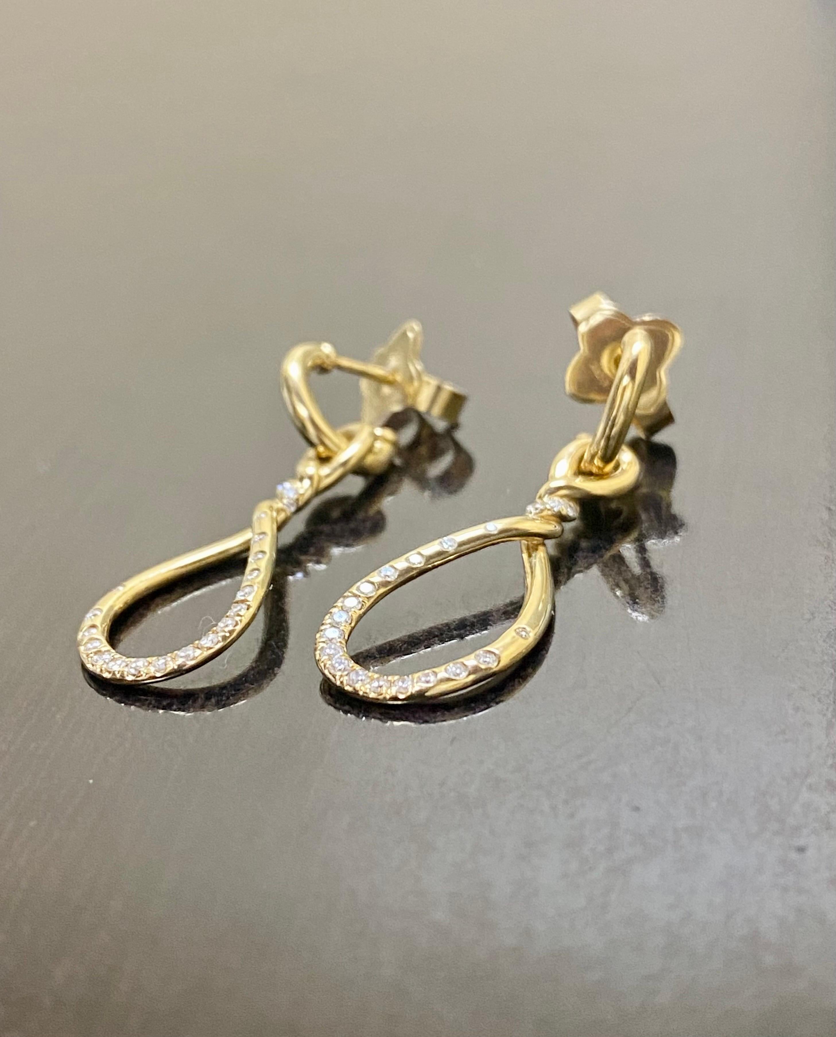 David Yurman Twisted 18K Yellow Gold Continuance Diamond Drop Earrings For Sale 1