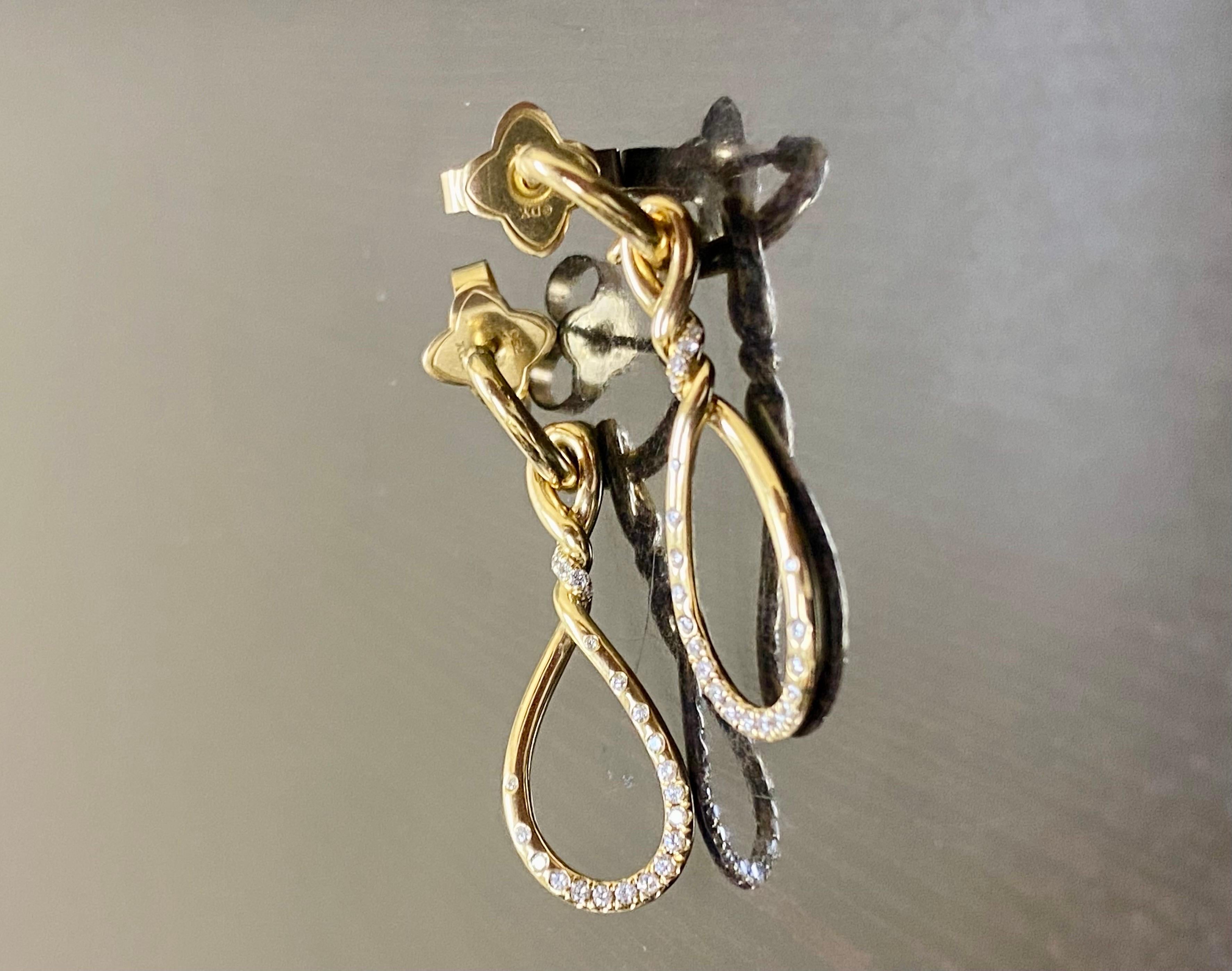David Yurman Twisted 18K Yellow Gold Continuance Diamond Drop Earrings For Sale 2