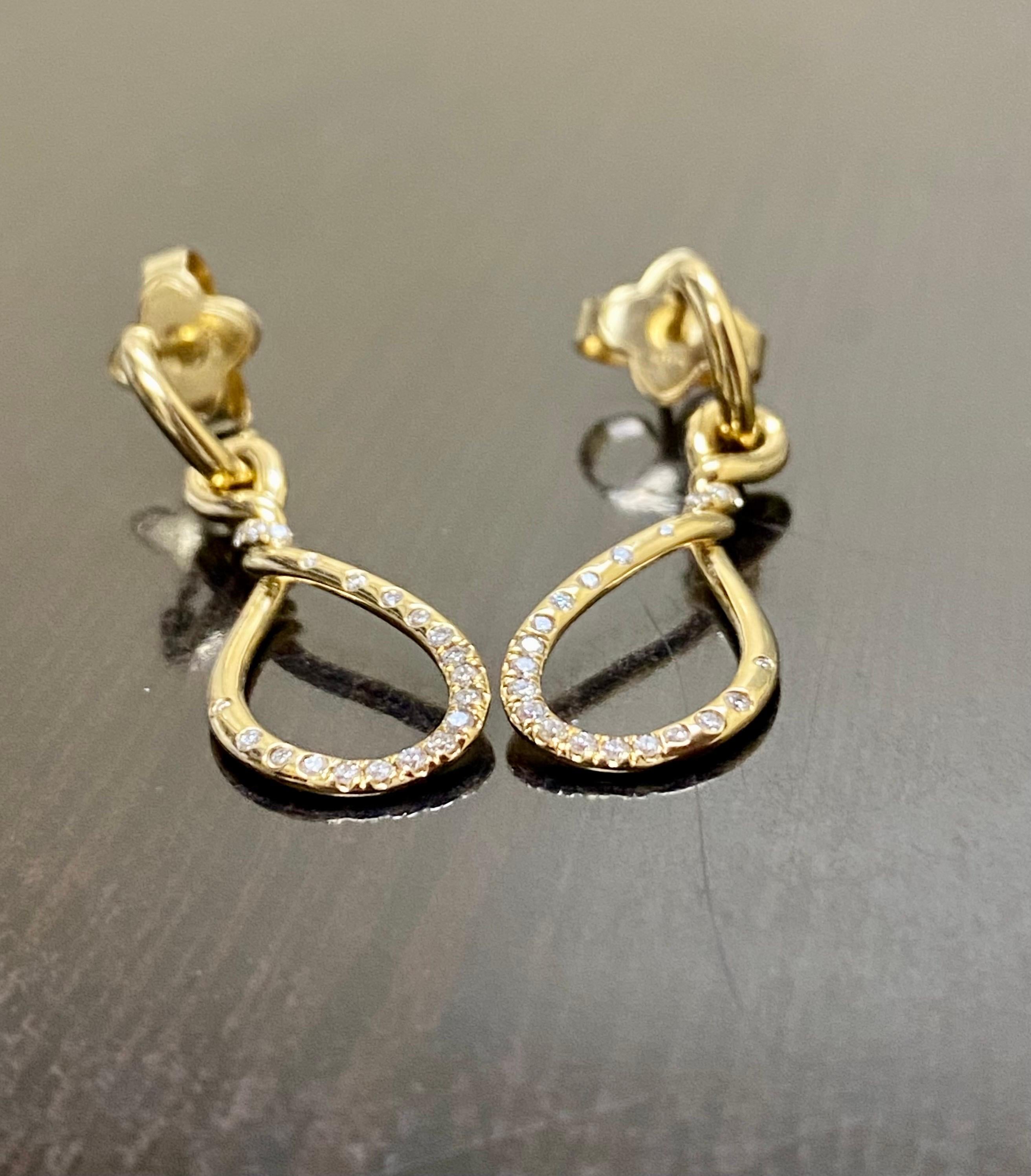 David Yurman Twisted 18K Yellow Gold Continuance Diamond Drop Earrings For Sale 3