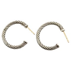 David Yurman Twisted Cable Open Post Hoop Earrings, Sterling Silver & Gold, 3/4"