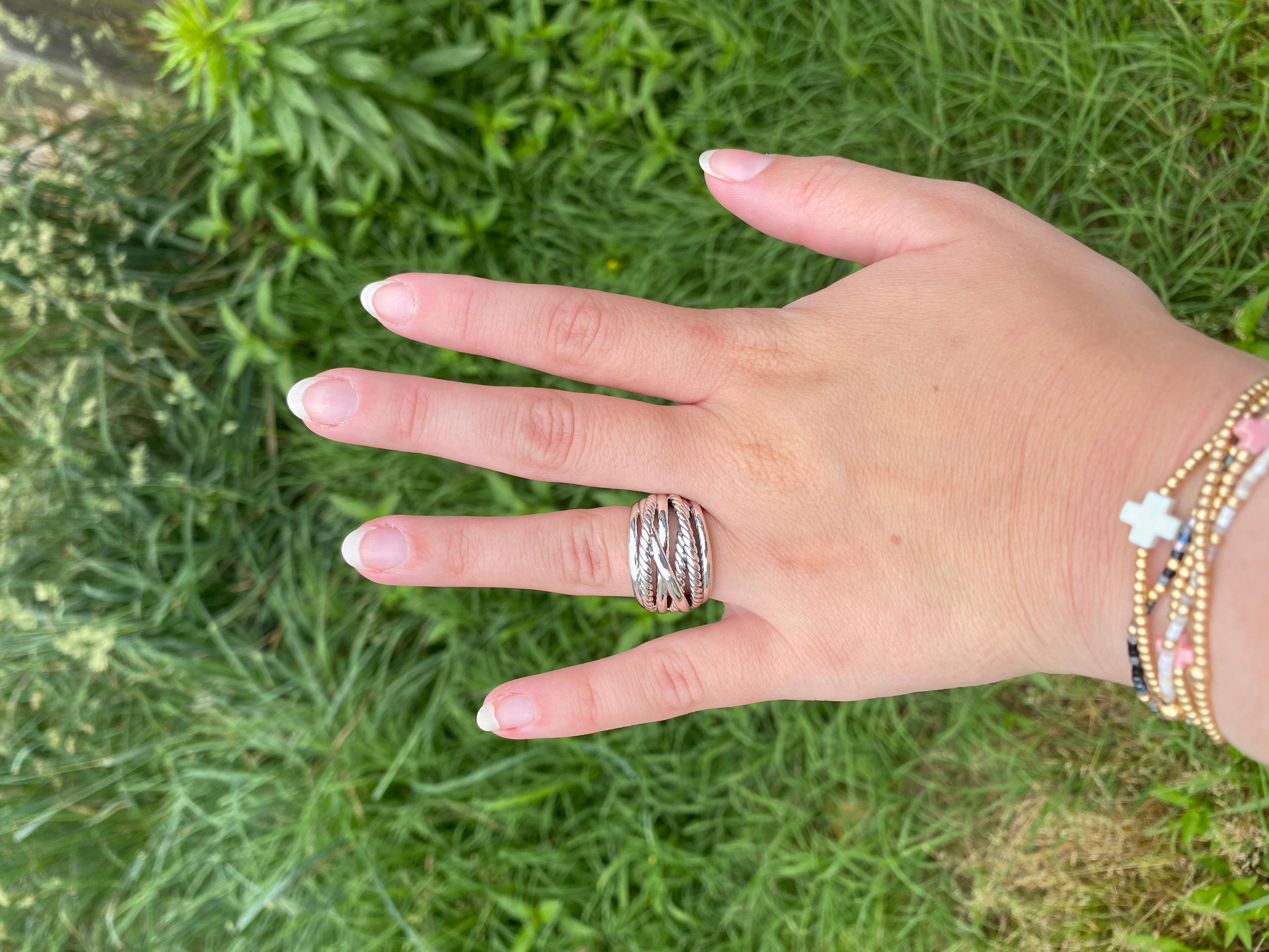 David Yurman Twisted Dome Ring, Sterling Silver, Ring Size 7.25 2
