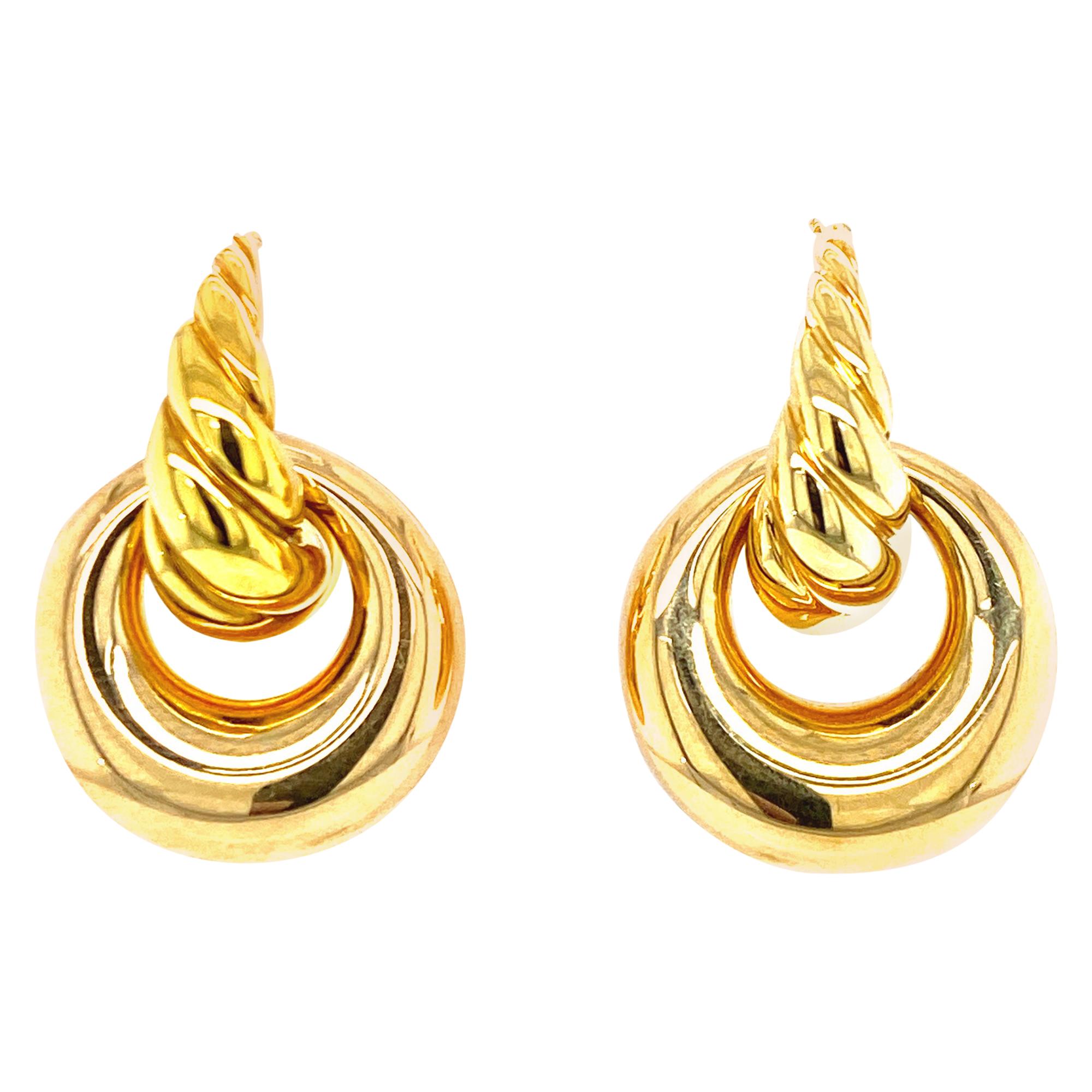 David Yurman Twisted Hoop Drop 18 Karat Yellow Gold Modern Earrings