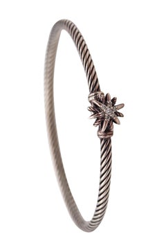 David Yurman Twisted Starburst Bangle Bracelet in 925 Sterling Silver & Diamonds