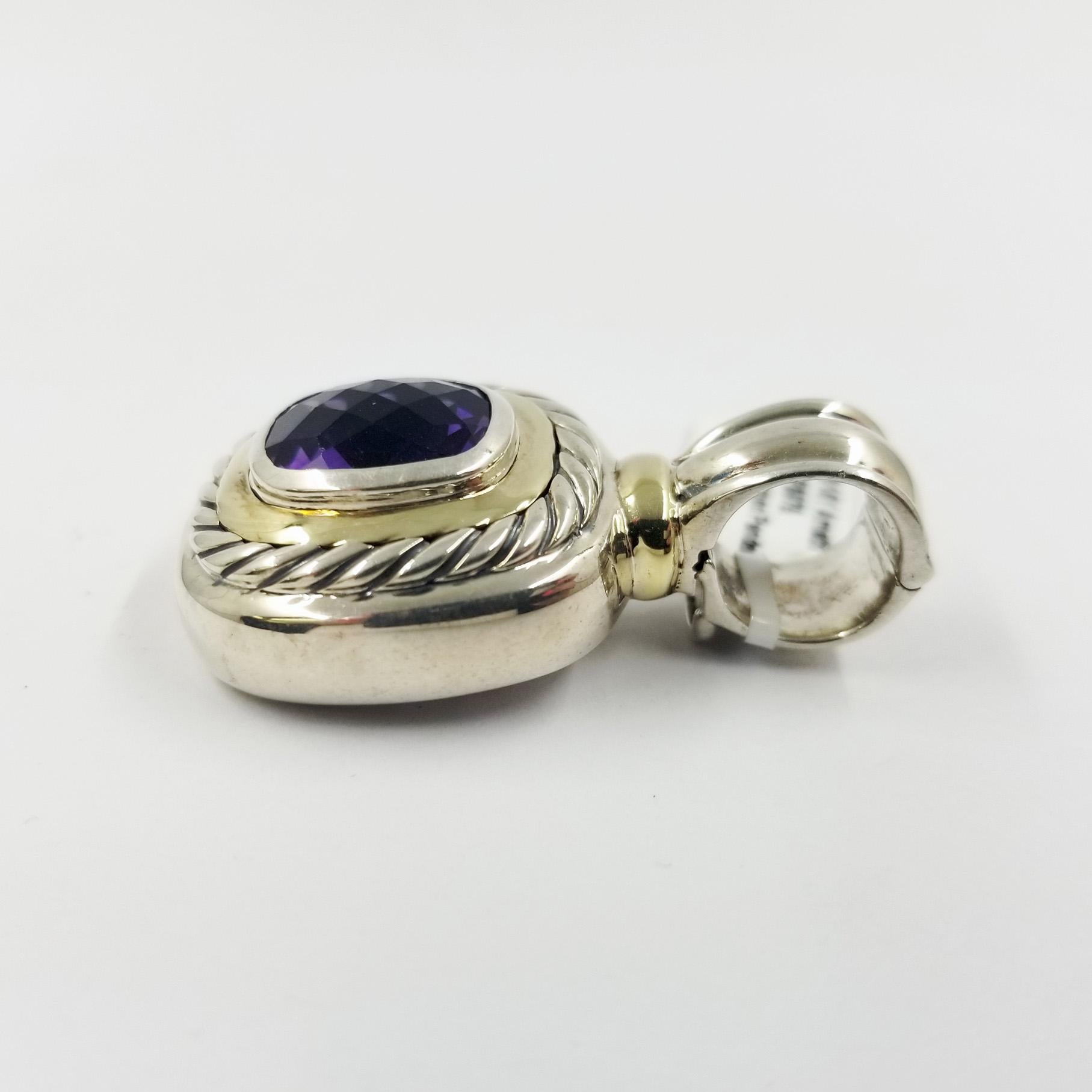 David Yurman Two-Tone Amethyst Quartz Enhancer Pendant In Good Condition In Coral Gables, FL