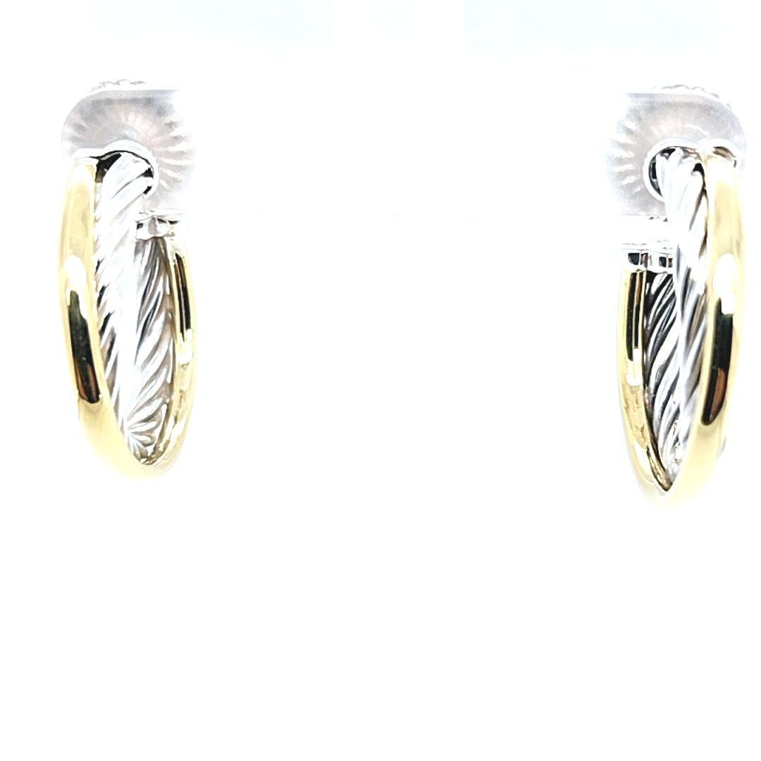 David Yurman Two Tone Crossover Hoop Earrings In Good Condition In Coral Gables, FL