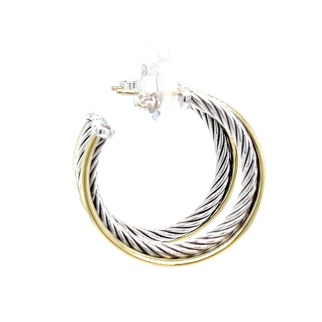 David Yurman Two Tone Crossover Hoop Earrings In Good Condition In Coral Gables, FL