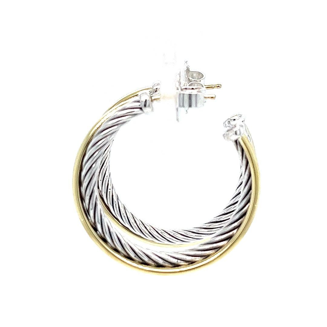David Yurman Two Tone Crossover Hoop Earrings 1
