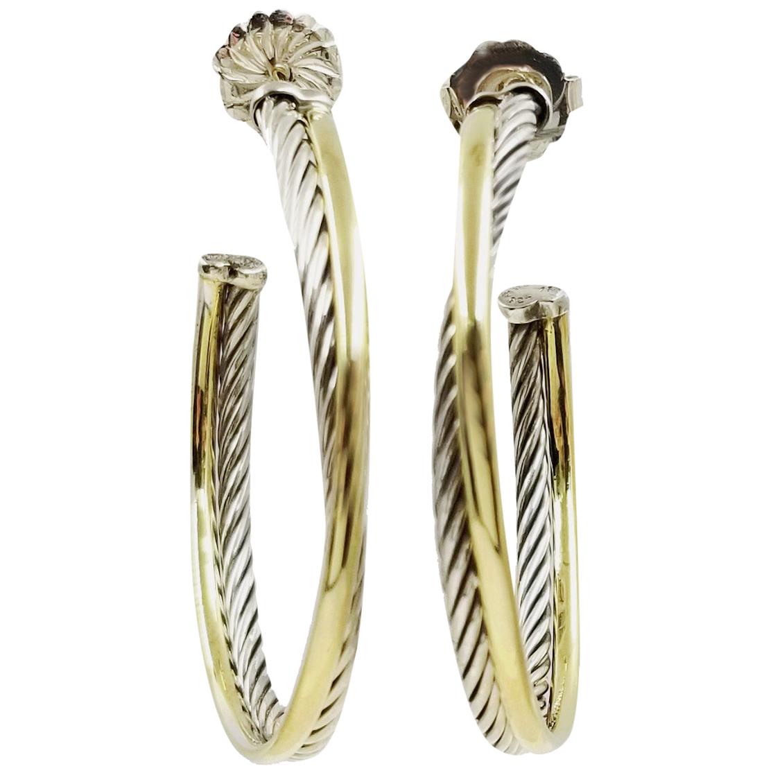 David Yurman Two-Tone Crossover Hoop Earrings