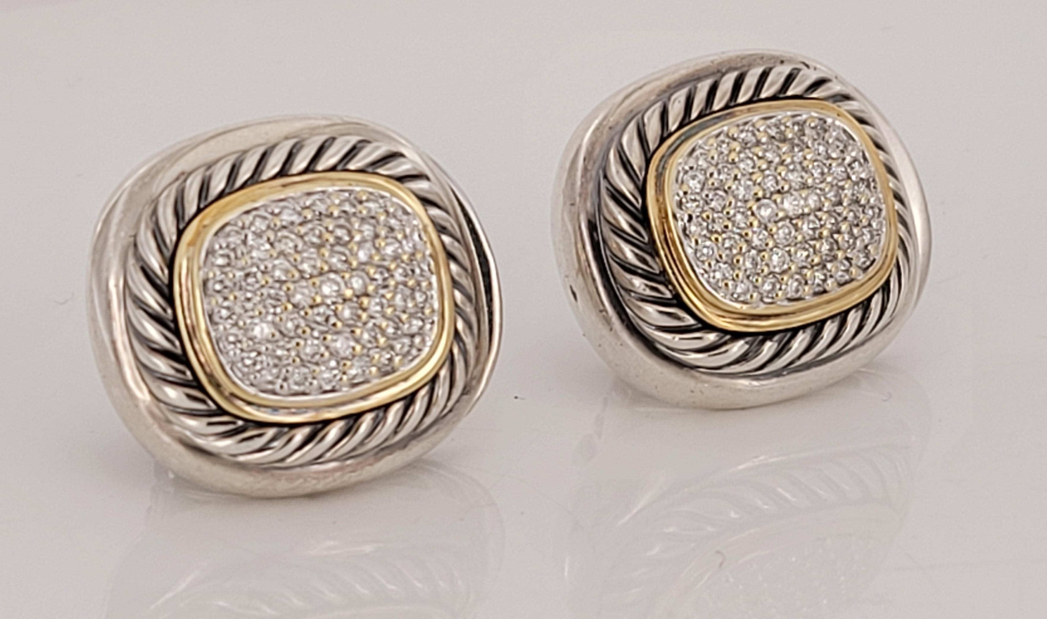 David Yurman Two-Tone Diamond Albion Earclips In New Condition For Sale In New York, NY
