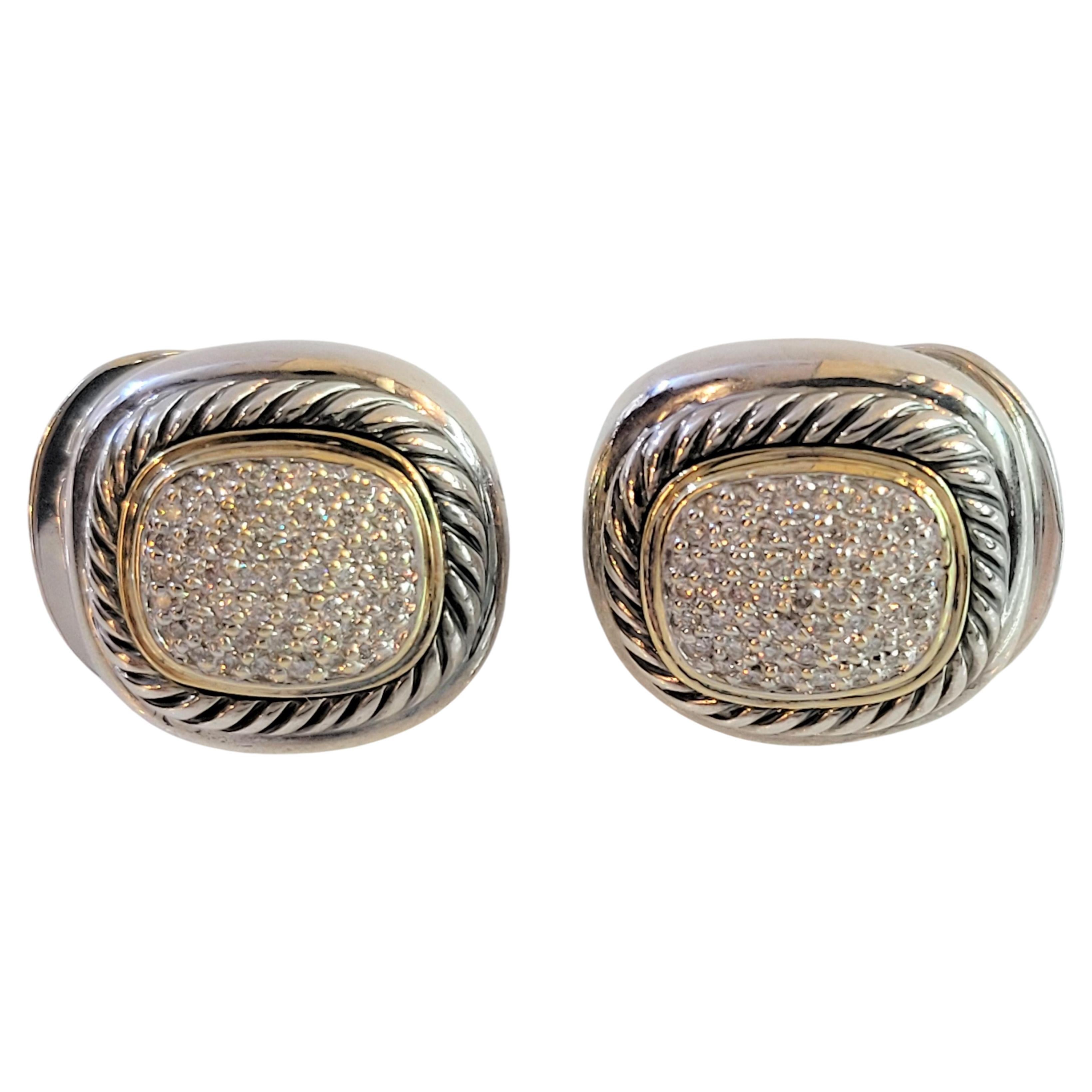 David Yurman Two-Tone Diamond Albion Earclips For Sale