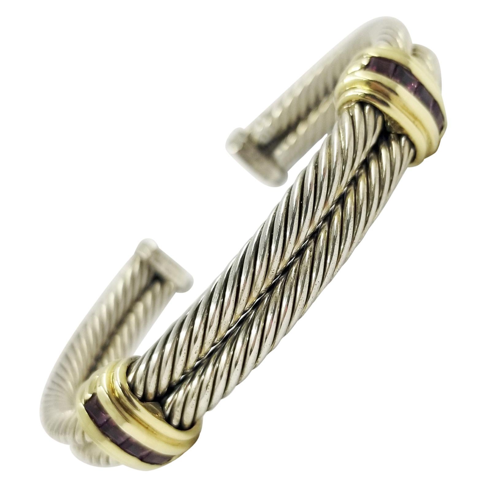 David Yurman Two-Tone Garnet Cable Cuff Bracelet