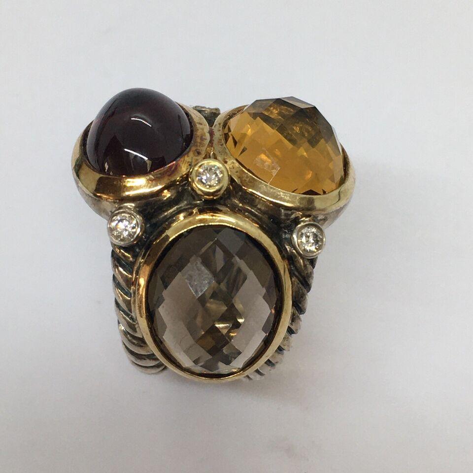 David Yurman Zweifarbiger Granat Citrin Rauchquarz Diamant Mosaik Cocktail Ring (Modernistisch) im Angebot