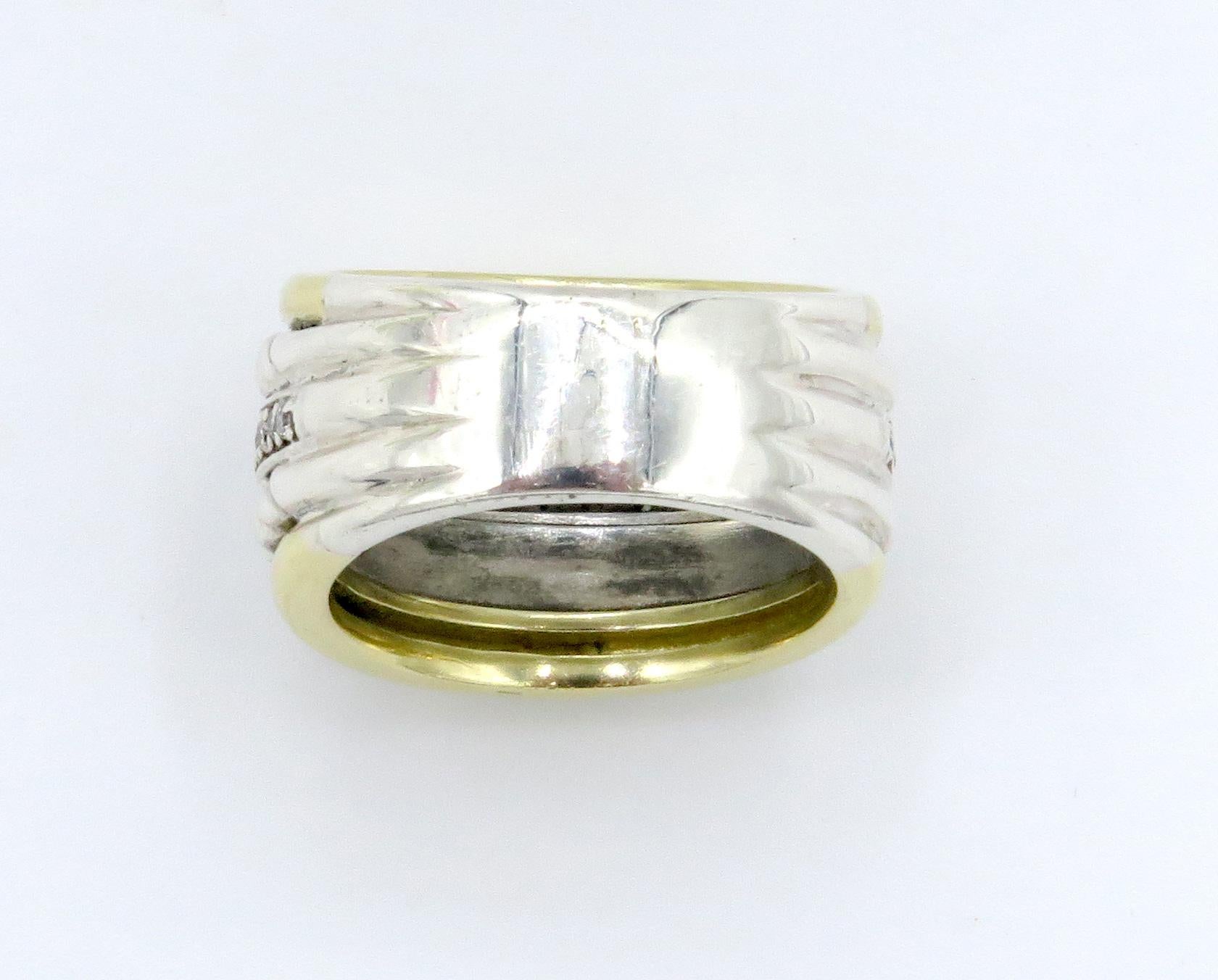 Women's or Men's David Yurman Two-Tone Gold 925 Sterling Silver Diamond Ring