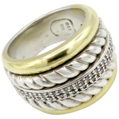 David Yurman Two-Tone Gold 925 Sterling Silver Diamond Ring