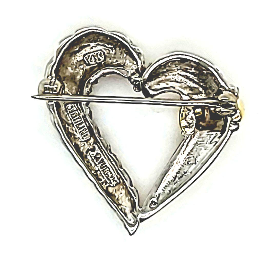 David Yurman Two Tone Heart Brooch In Good Condition For Sale In Coral Gables, FL