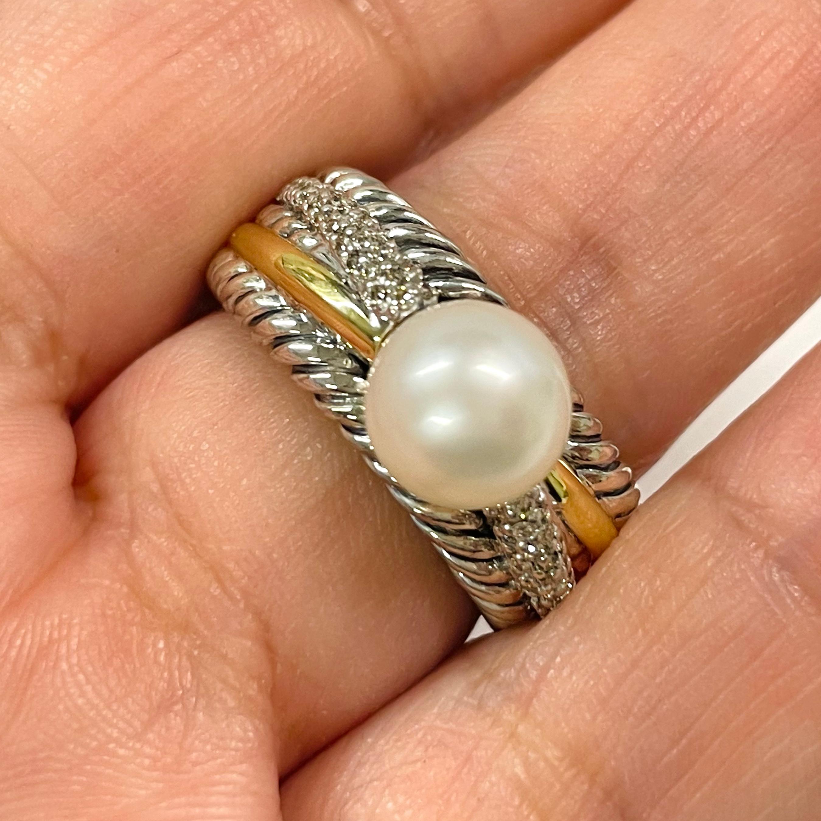 Zweifarbiger Perlen-Diamantring von David Yurman (Rundschliff) im Angebot
