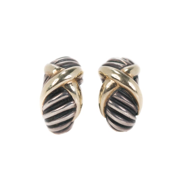 David Yurman Two-Tone Sterling Silver, 14k Yellow Gold Cable Clip On ...