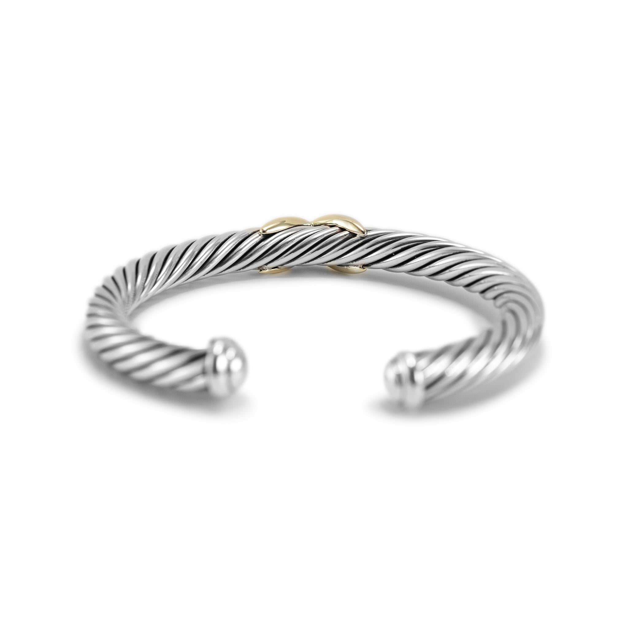 Women's David Yurman Two-Tone X Classic Cable Station 7MM Cuff Bracelet For Sale