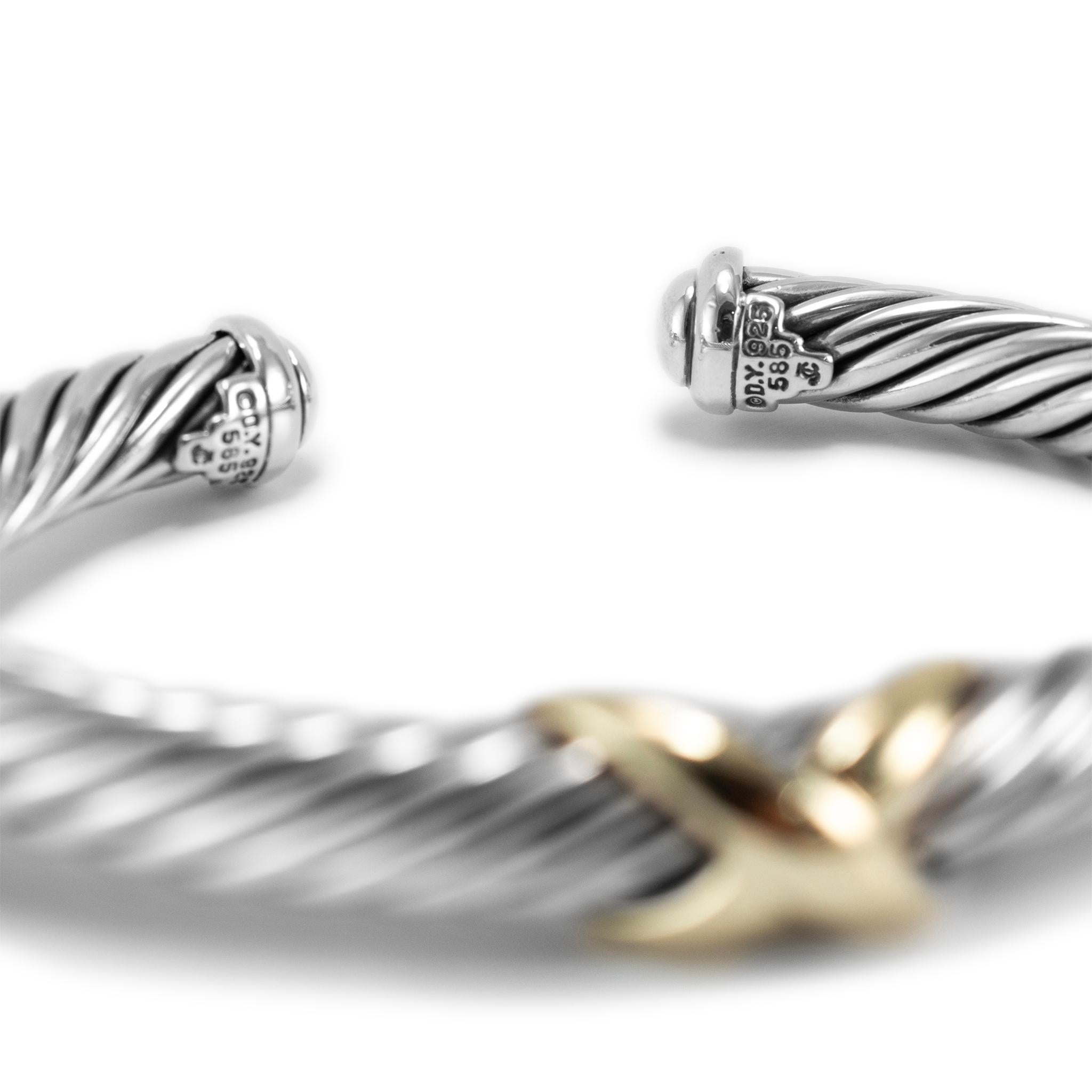 David Yurman Two-Tone X Classic Cable Station 7MM Cuff Bracelet For Sale 1