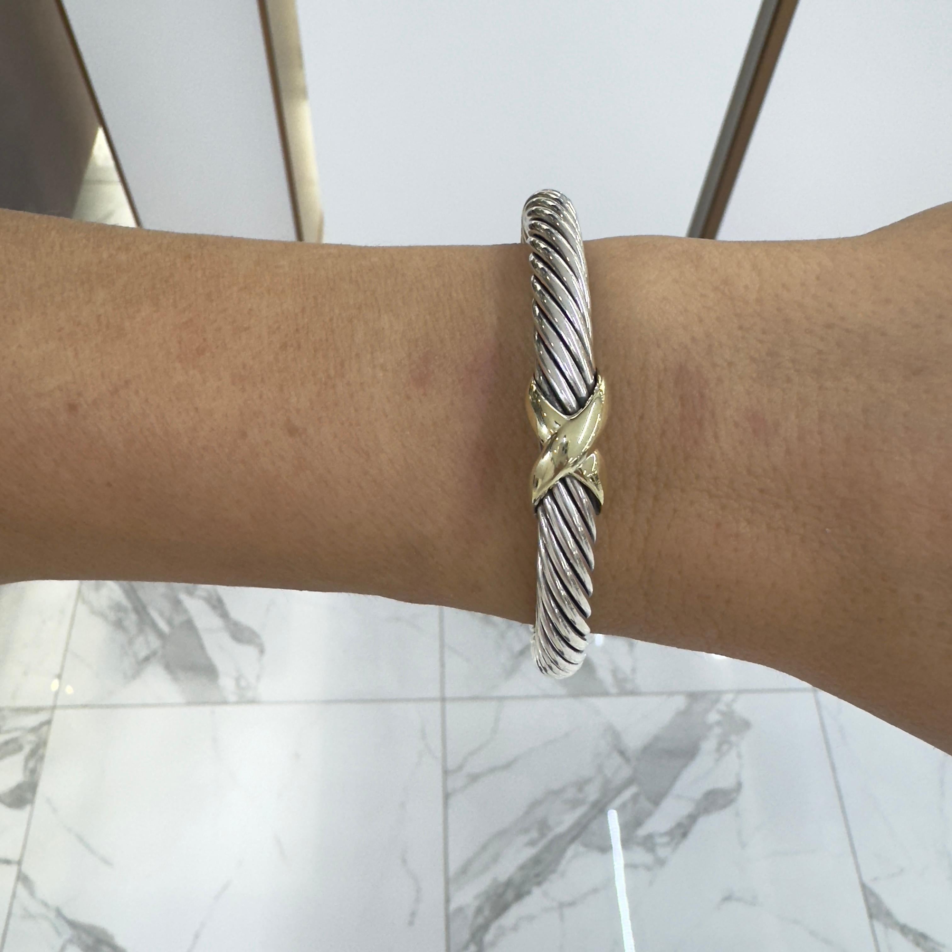 David Yurman Two-Tone X Classic Cable Station 7MM Cuff Bracelet For Sale 2