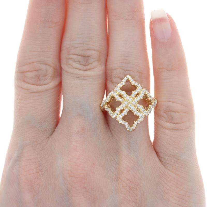 Retail Price: $3,600

Size: 5 3/4
Please contact us for a quote on re-sizing this ring.

Brand: David Yurman
Collection: Venetian Quatrefoil

Metal Content: 18k Yellow Gold

Stone Information
Natural Diamonds
Total Carats: .45ctw
Cut: Round