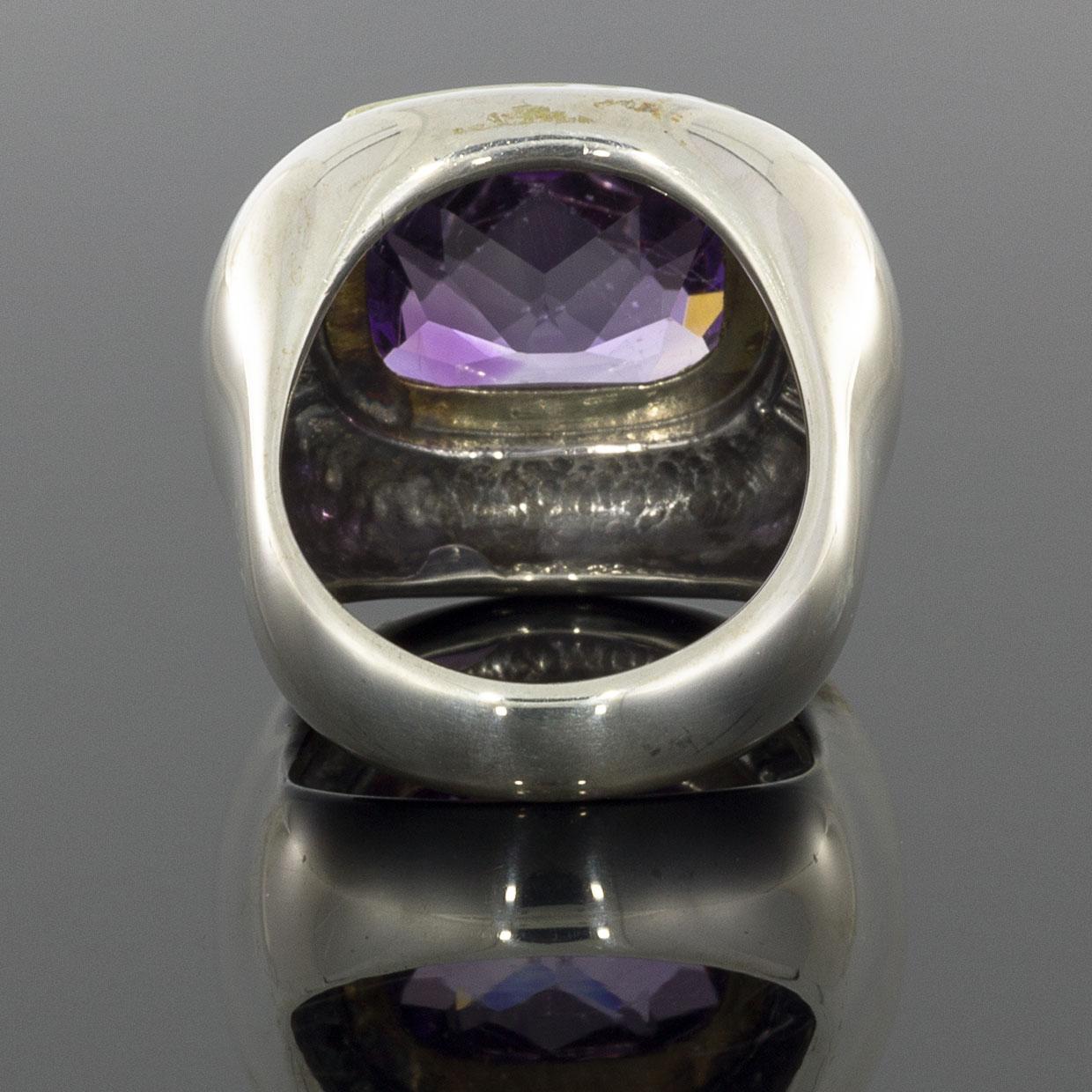 David Yurman Vintage Albion Gold and Silver Cushion Cut Amethyst Ring In Good Condition In Columbia, MO
