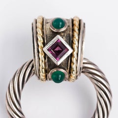 David Yurman Vintage Cable Doorknocker Earrings with Amethyst-Emerald Stones