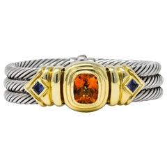 David Yurman Vintage Citrine Iolite Sterling Silver 14 Karat Gold Cable Bracelet