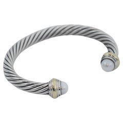 David Yurman Vintage Perle 925 14K Gold Kabel-Manschettenarmband