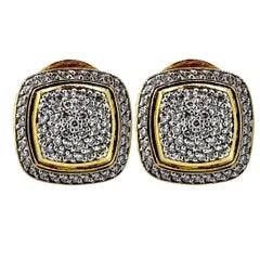 David Yurman Vintage Small Cushion Shaped 18K Gold and Diamond Earrings, 0.65ct