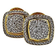 David Yurman Vintage Small Cushion Shaped 18K Gold and Diamond Earrings, 0.65ct