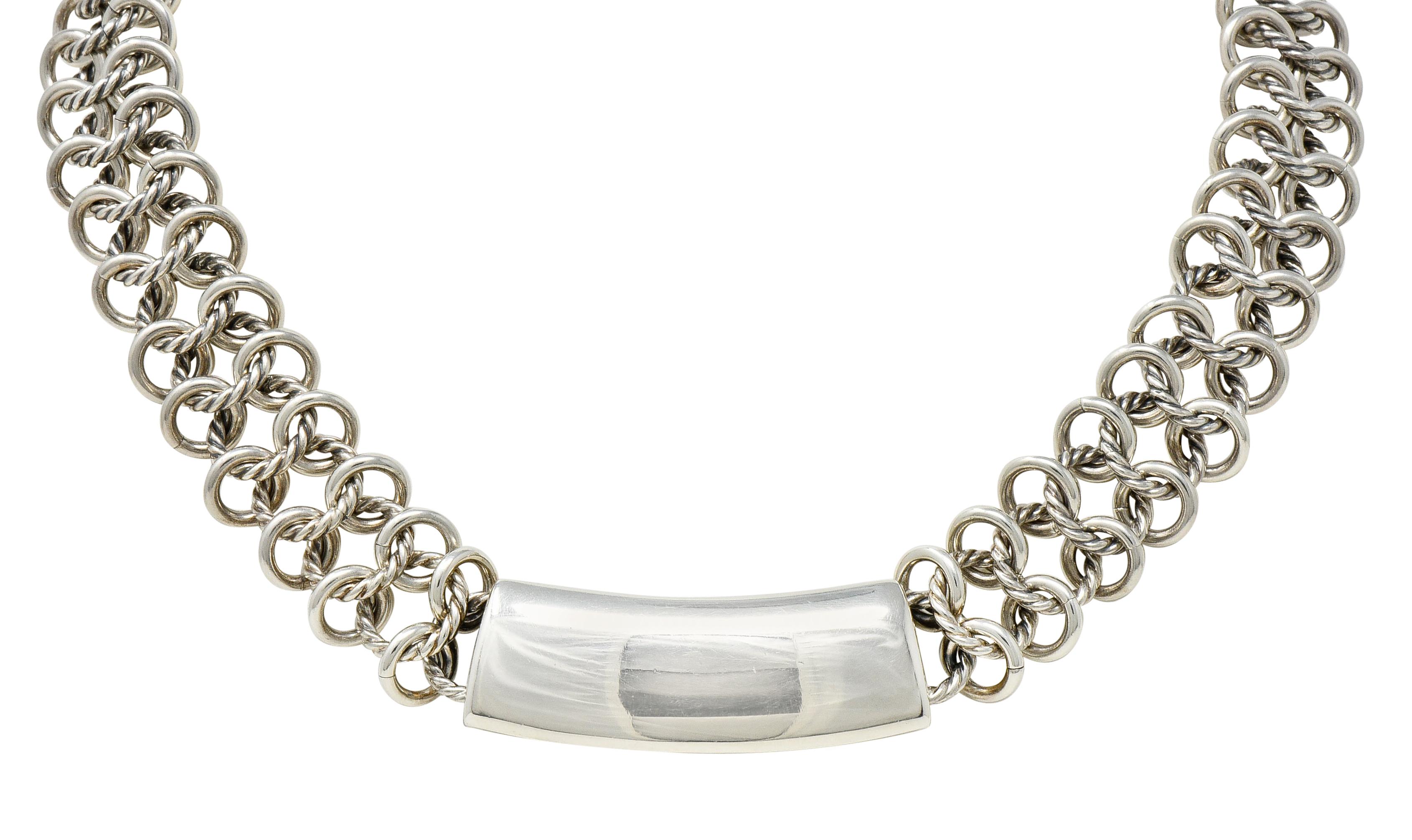 David Yurman Vintage Sterling Silber 18 Karat Gold gewebtes Gliederhalsband Halskette (Zeitgenössisch)